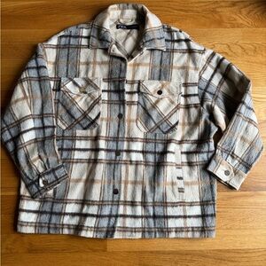 Zara Women's Plaid “Shacket” / Overshirt Jacket - Cream and Gray